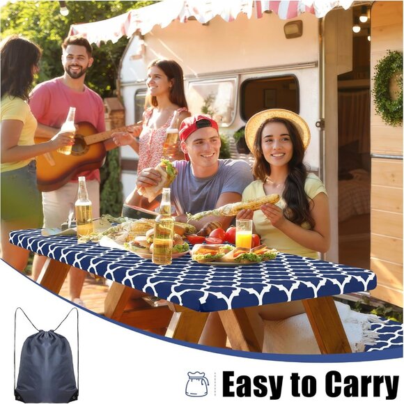Picnic Table Cover with Bench Covers, Waterproof Elastic Fitted Tablecloth - Picture 9 of 11